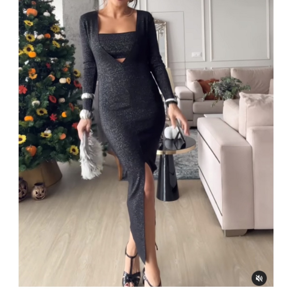 NWT ZARA METALLIC THREAD STRETCH KNIT DRESS S